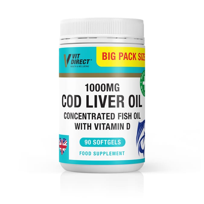 Cod Liver Oil with Vitamin D 90 Soft Gel Capsules - Made in UK