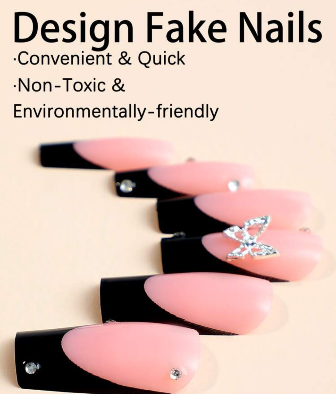 24PCS Short Nails White French TipsMedium Square Press On Nails 3dButterfly Rhinestone Fake Nails For Women And Girls_img_3