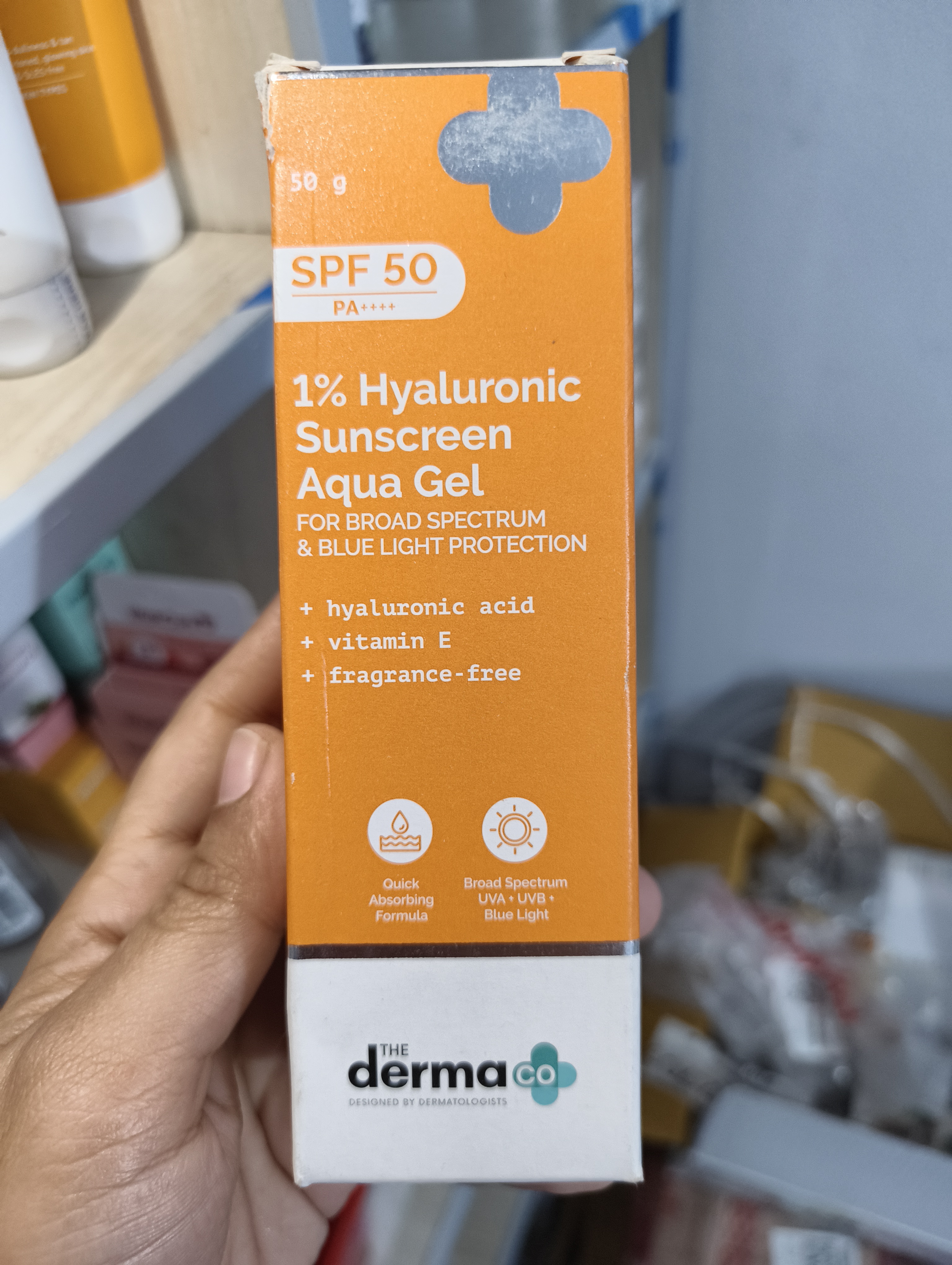Derma Co 1% Hyaluronic Sunscreen SPF50 PA++++ Aqua Gel for Broad Spectrum & Blue Light Protection_img_1