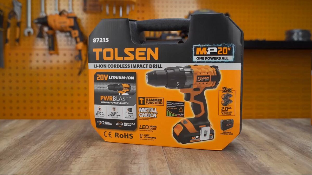 TOLSEN 87215 20V LI-ION Cordless Impact Drill / Screwdriver with Battery, Charger and 15pcs Accessories, ( Screwdriving / Drilling / Impact drilling ); Model 87215_img_2