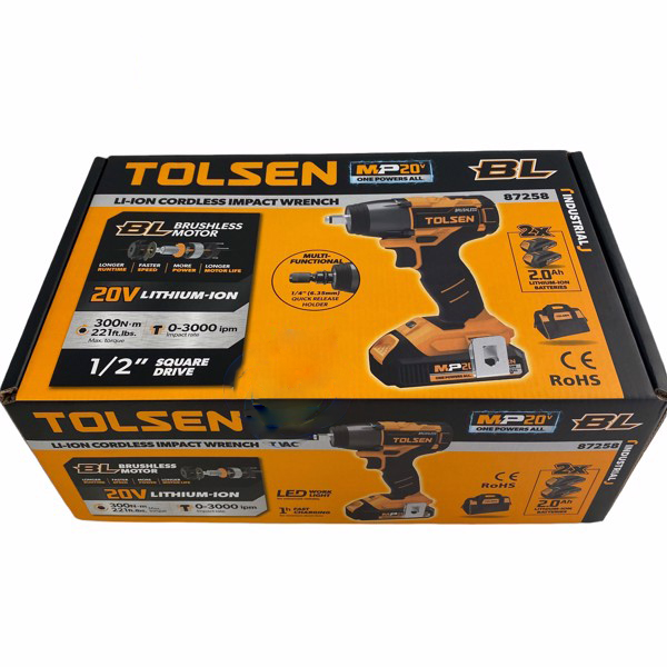 TOLSEN 87258 20V Li-ion Brushless Cordless Impact Wrench with Battery and Charger (Industrial); Model 87258_img_2