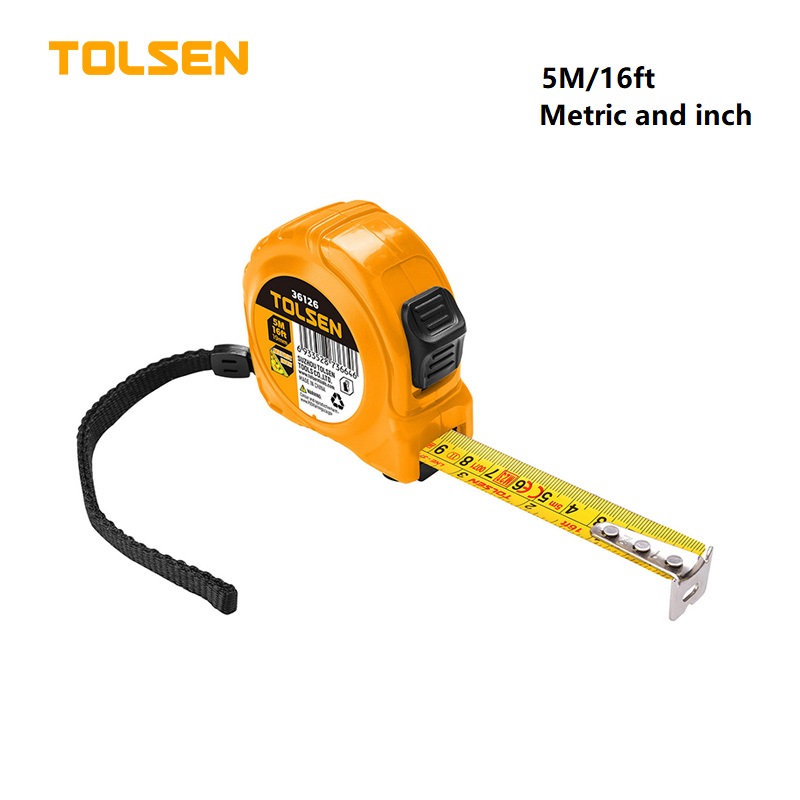 Tolsen Steel Measuring Tape 5M/16ft with metric and inch 36126