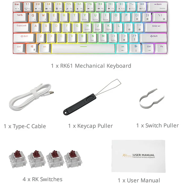 (Sold Out) ROYAL KLUDGE RK61 Tri Mode RGB HOTSWAPPABLE – White / Black_img_3