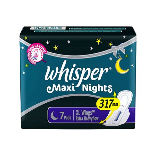 Whisper Maxi Nights Wings Sanitary Napkins XL 7pads হুইস্পার ম্যাক্সি নাইটস উইংস স্যানিটারি ন্যাপকিনস_img_0