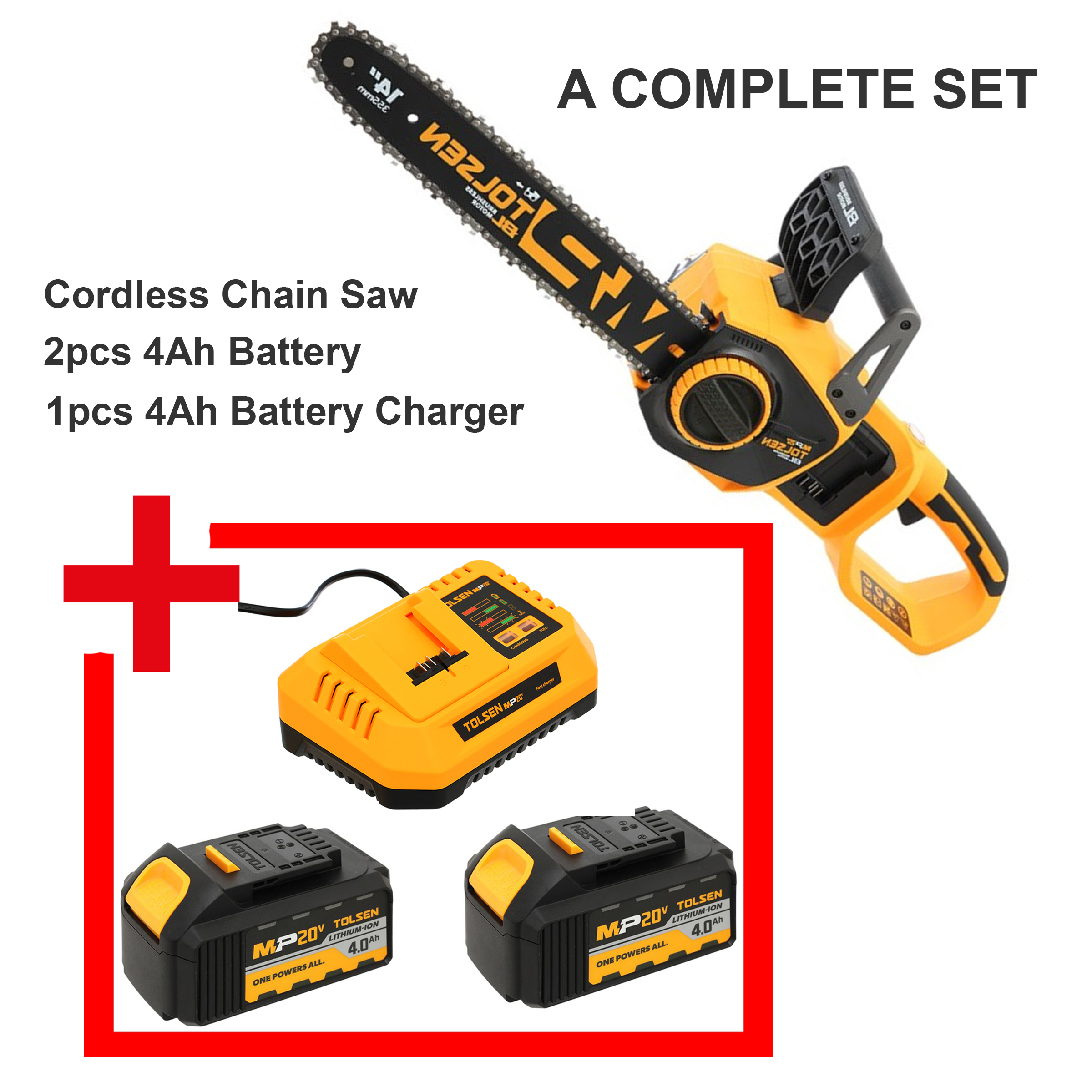TOLSEN 87360, 14" Cordless Chainsaw with 2pcs 4.0Ah, 20V Li-ion Battery and Charger 87360+87474+87486_img_0