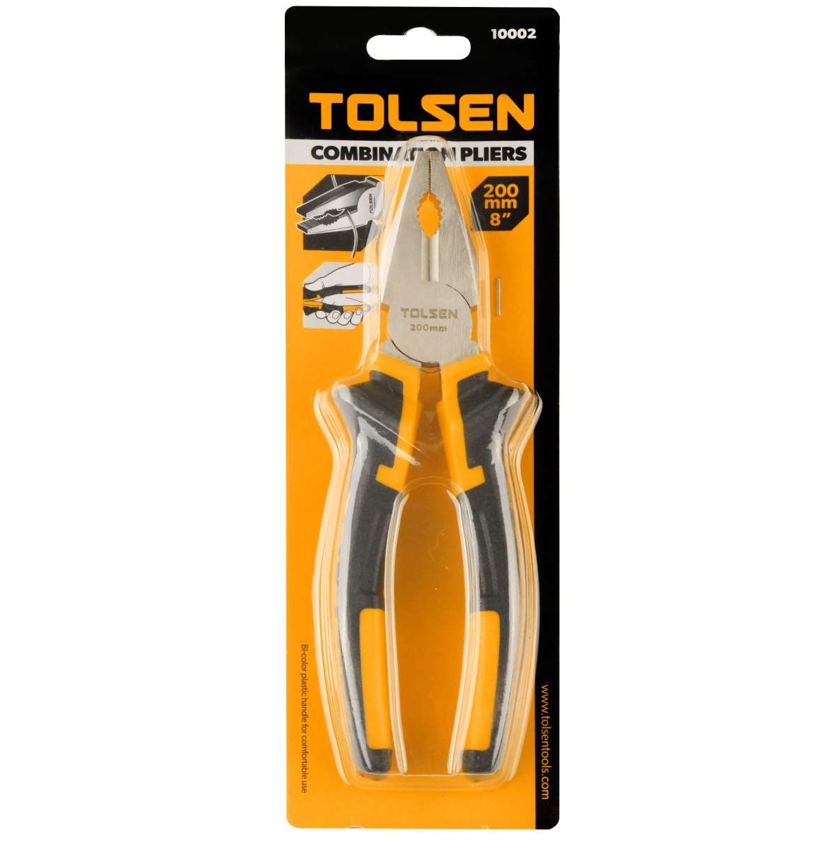 TOLSEN 10002 Combination Pliers 8" (200mm) TPR Handle, Forged Steel, Nickel Plated | Model: 10002_img_1