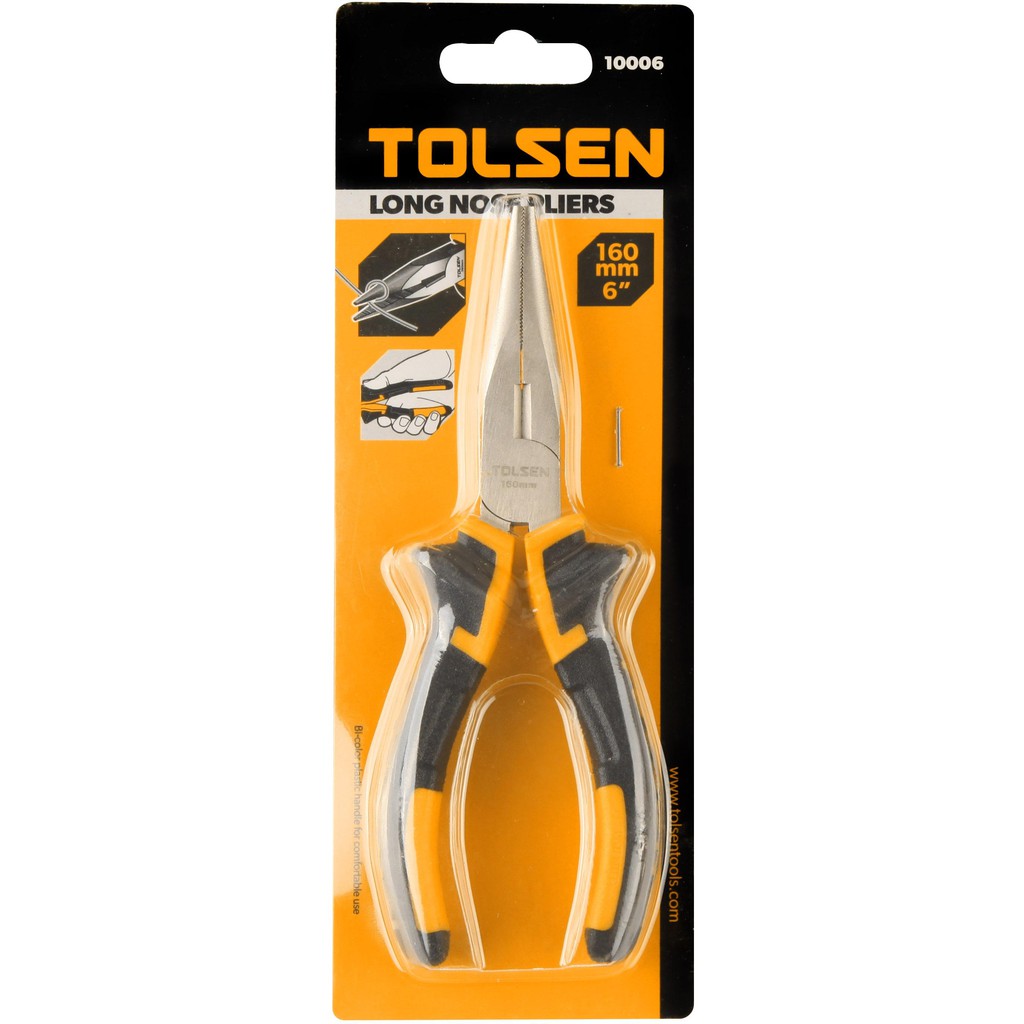 TOLSEN 10006 Long Nose Pliers 6" (160mm), Nickel Plated, TPR Handle; Model: 10006_img_2