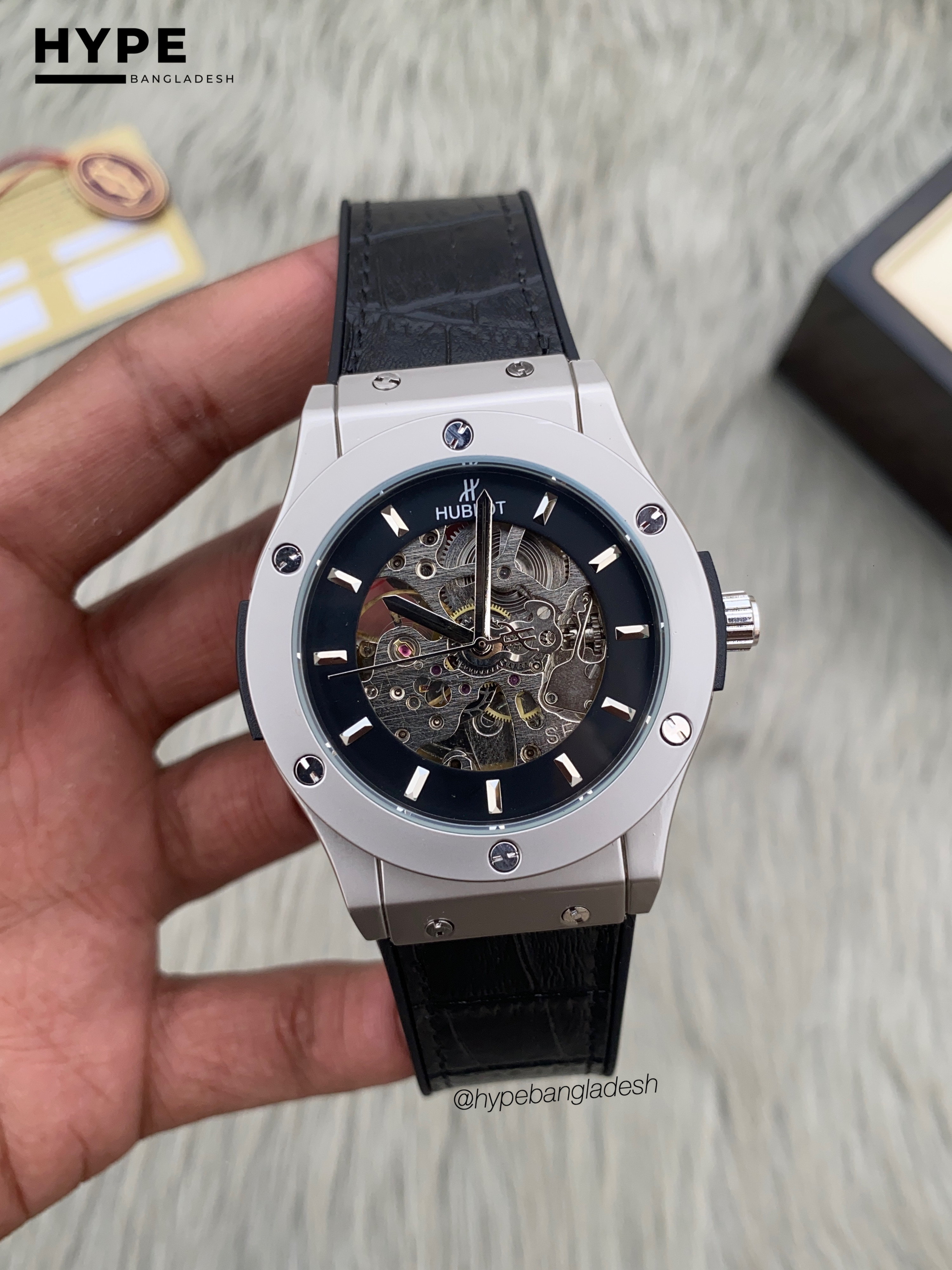 Hublot automatic silicone belt (Black leather textured)_img_0