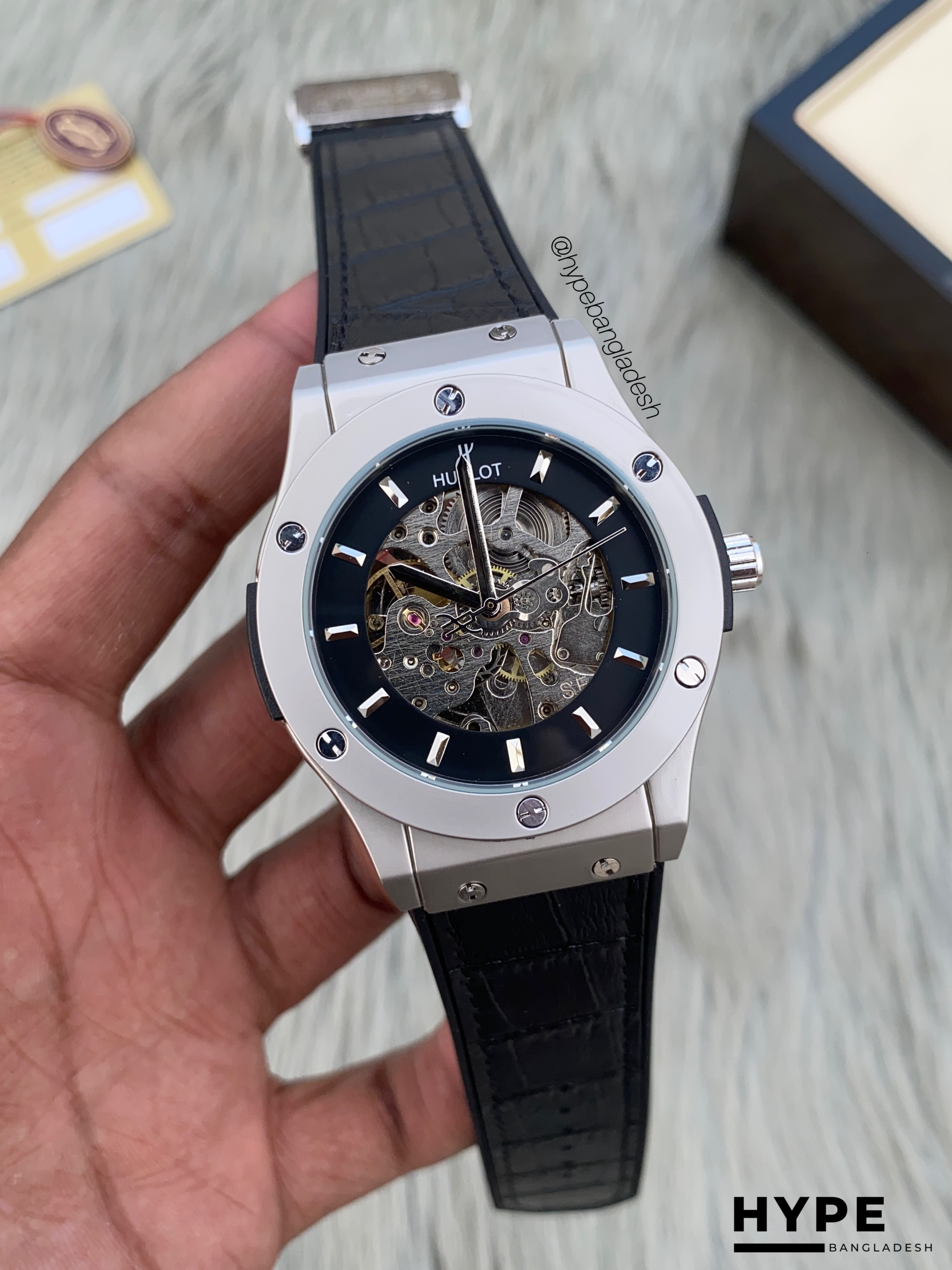 Hublot automatic silicone belt (Black leather textured)_img_1