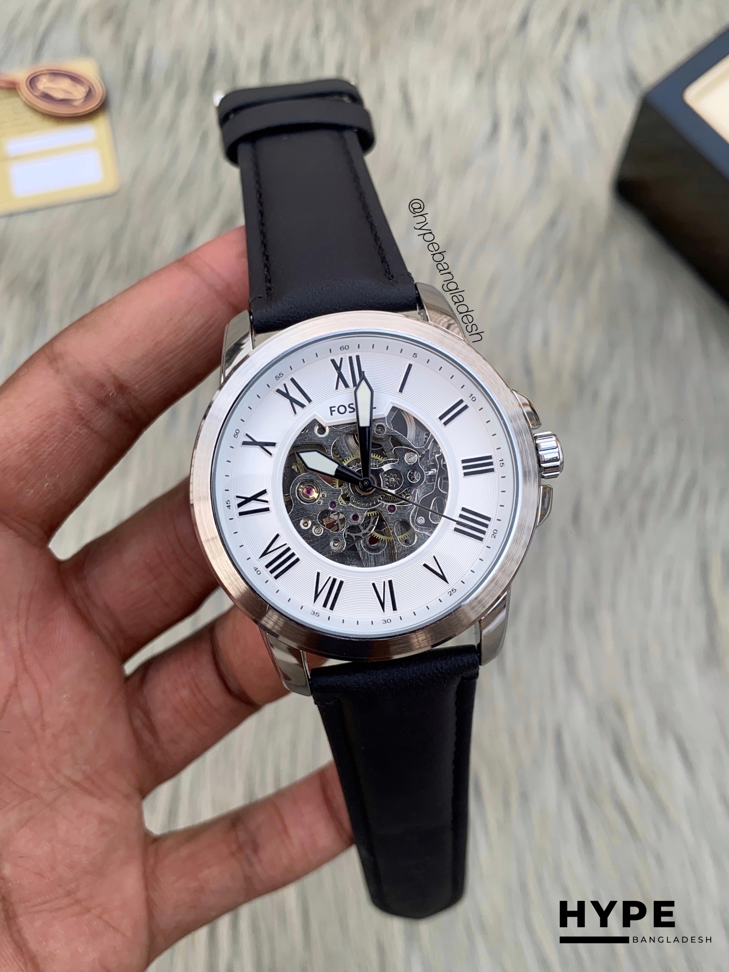 Fossil Automatic black leather white dial_img_0