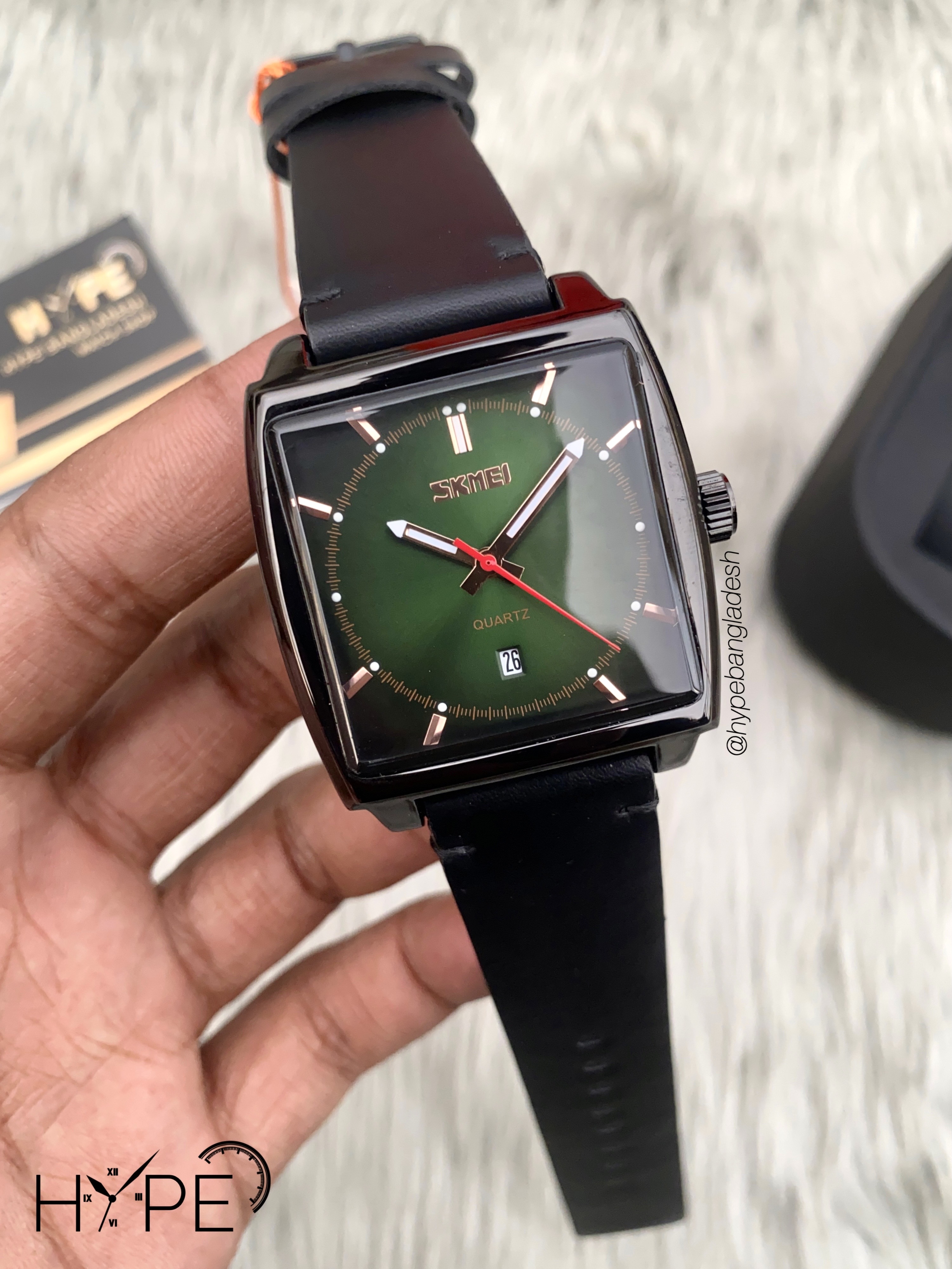 Skmei square dial leather belt (green)_img_0