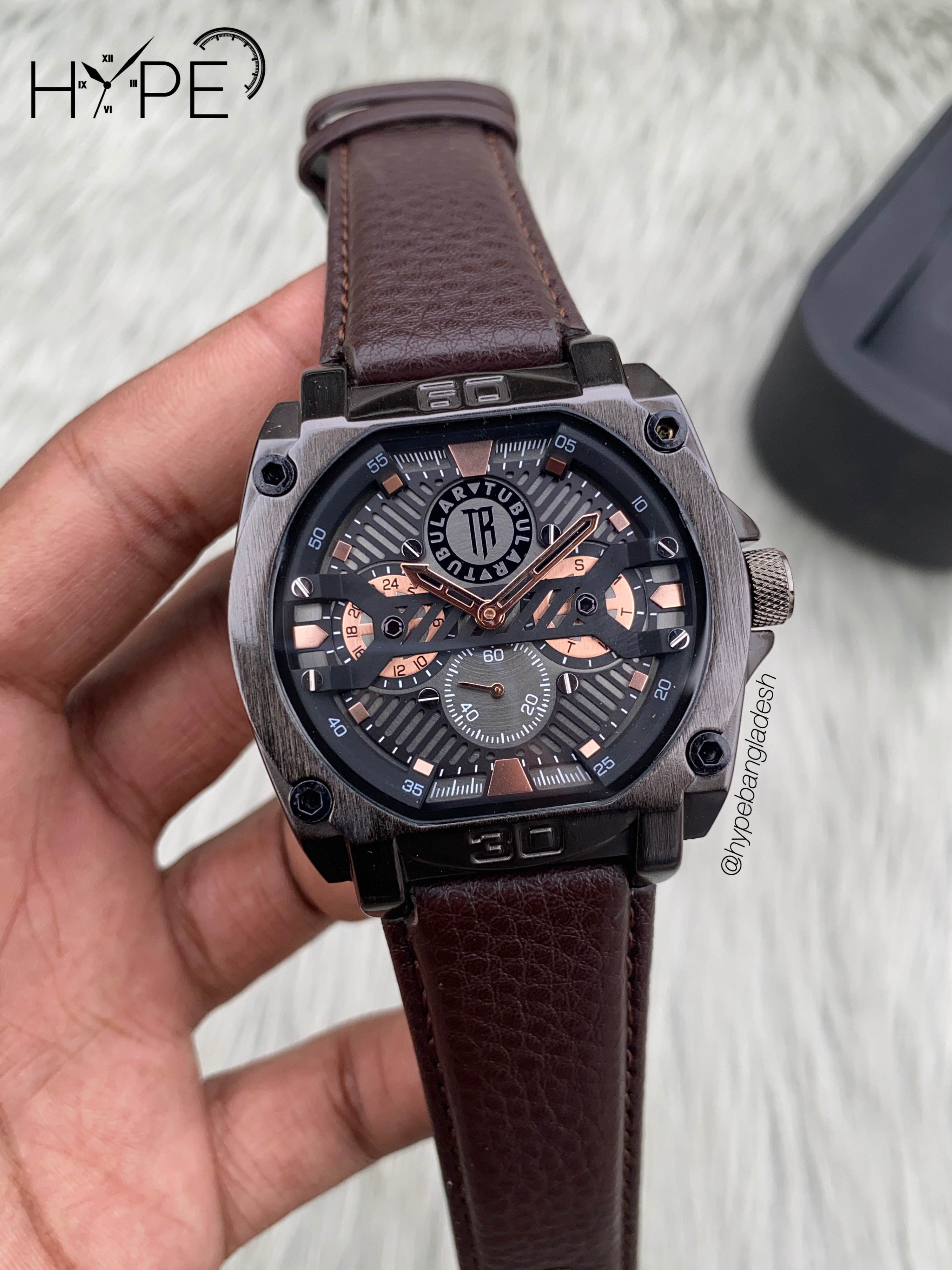 Tubular square shape leather belt (coffee)_img_0