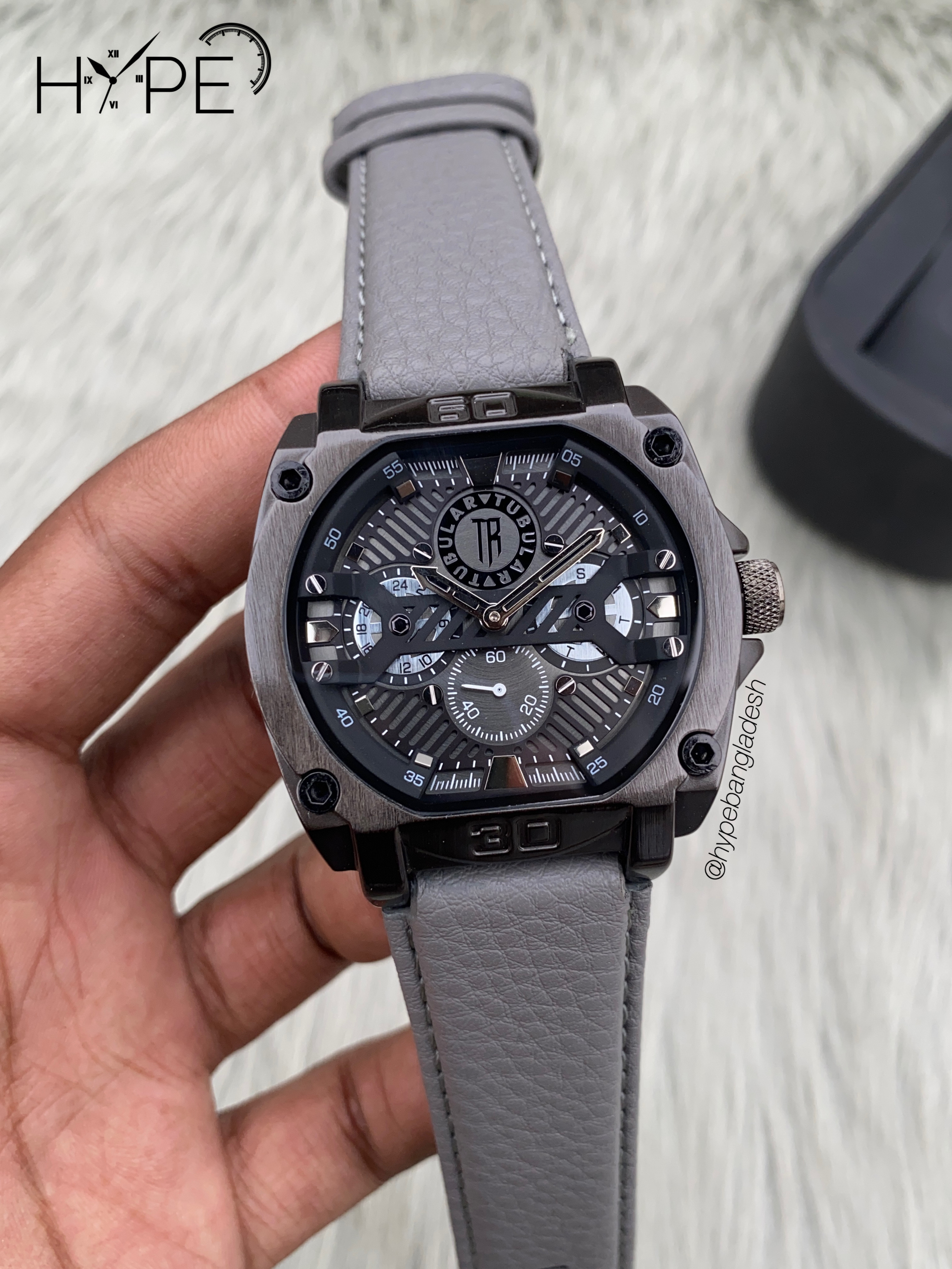 Tubular square shape leather belt (ash)_img_0