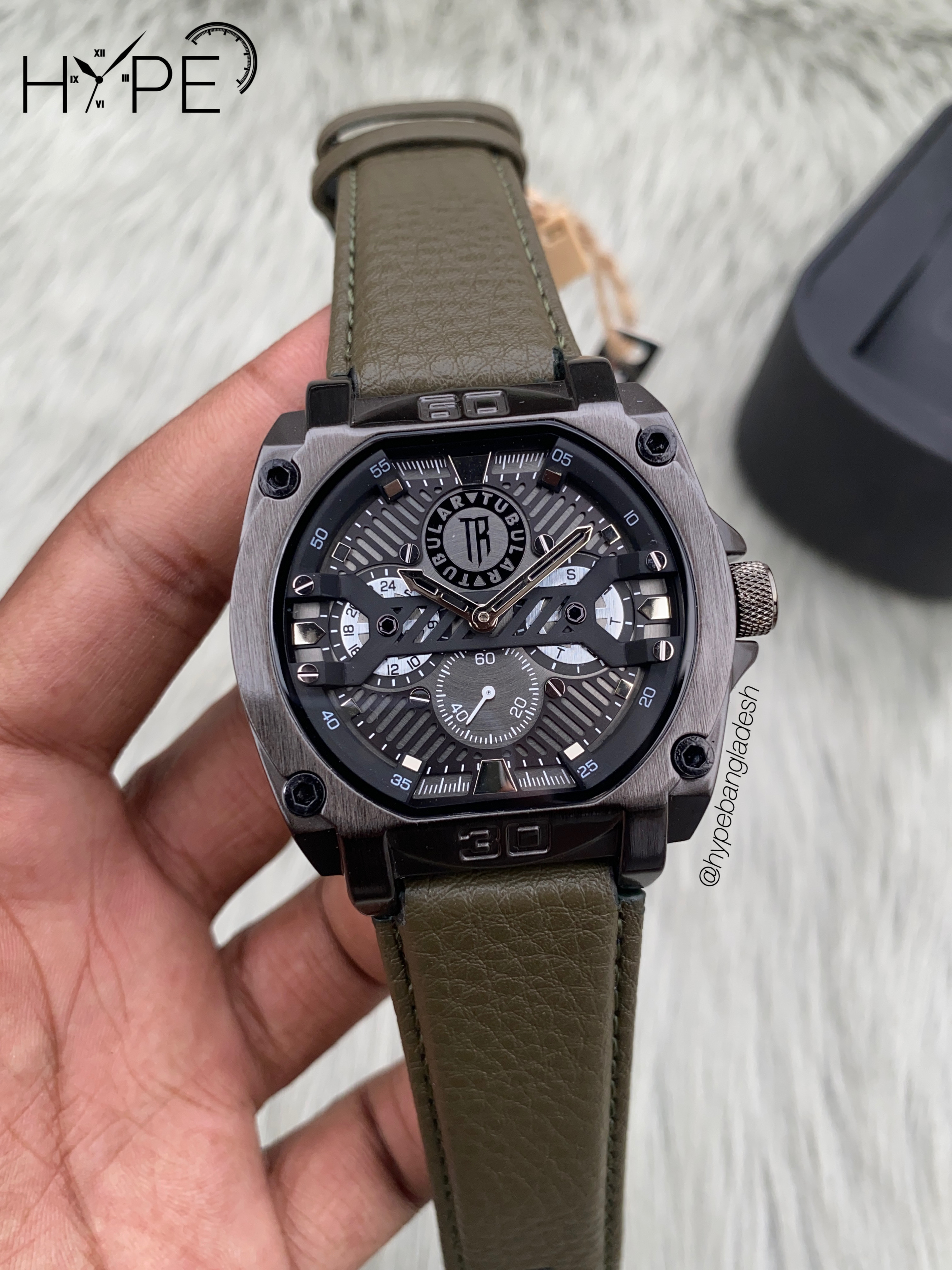 Tubular square shape leather belt (olive)_img_0