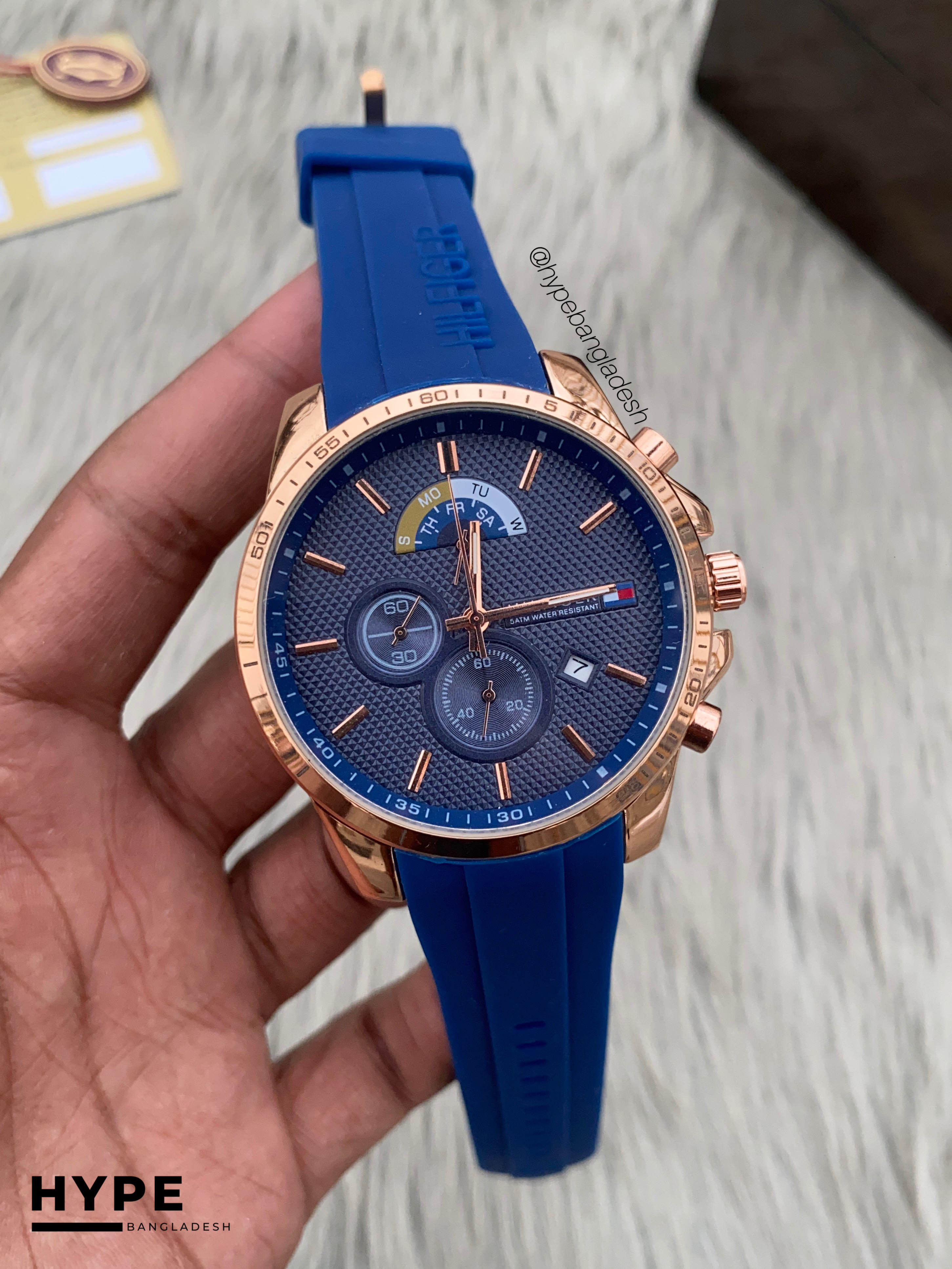 Tommy Hilfiger blue silicone belt rosegold case chronograph_img_0