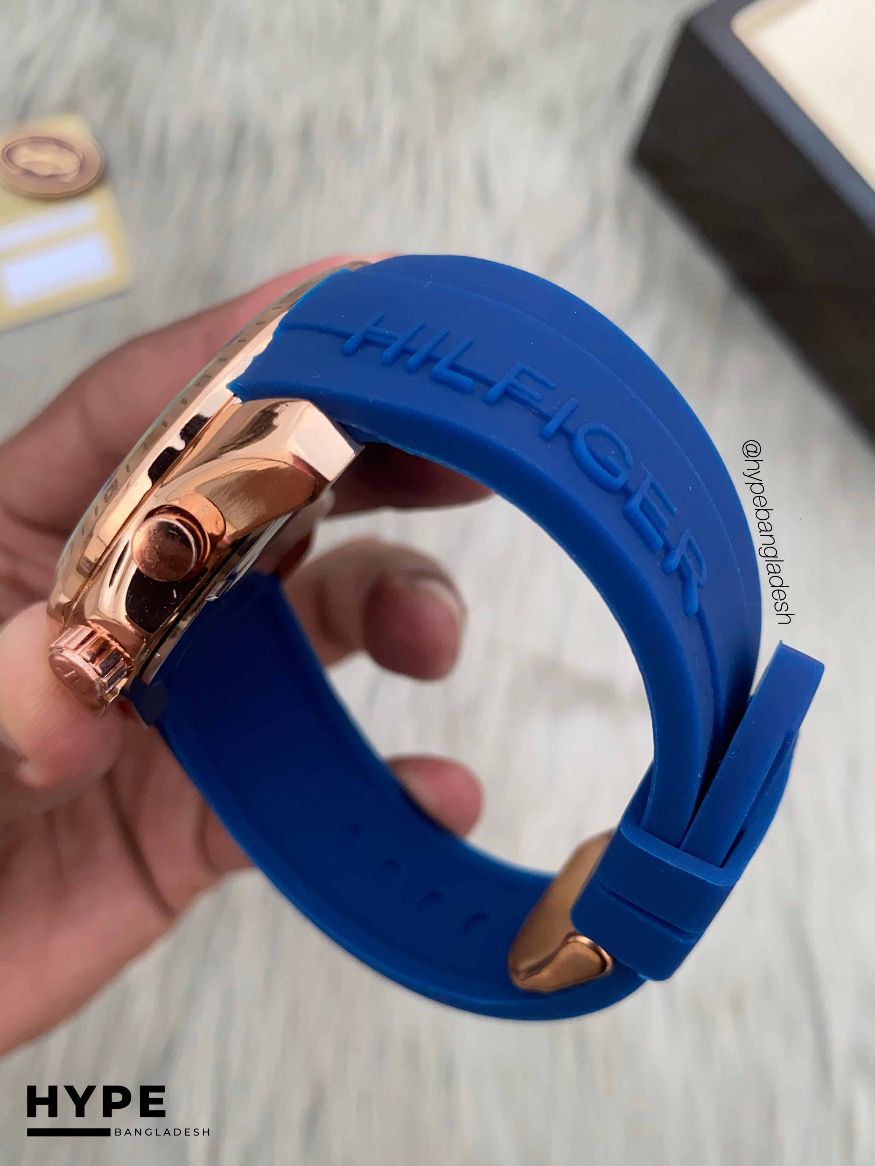 Tommy Hilfiger blue silicone belt rosegold case chronograph_img_1