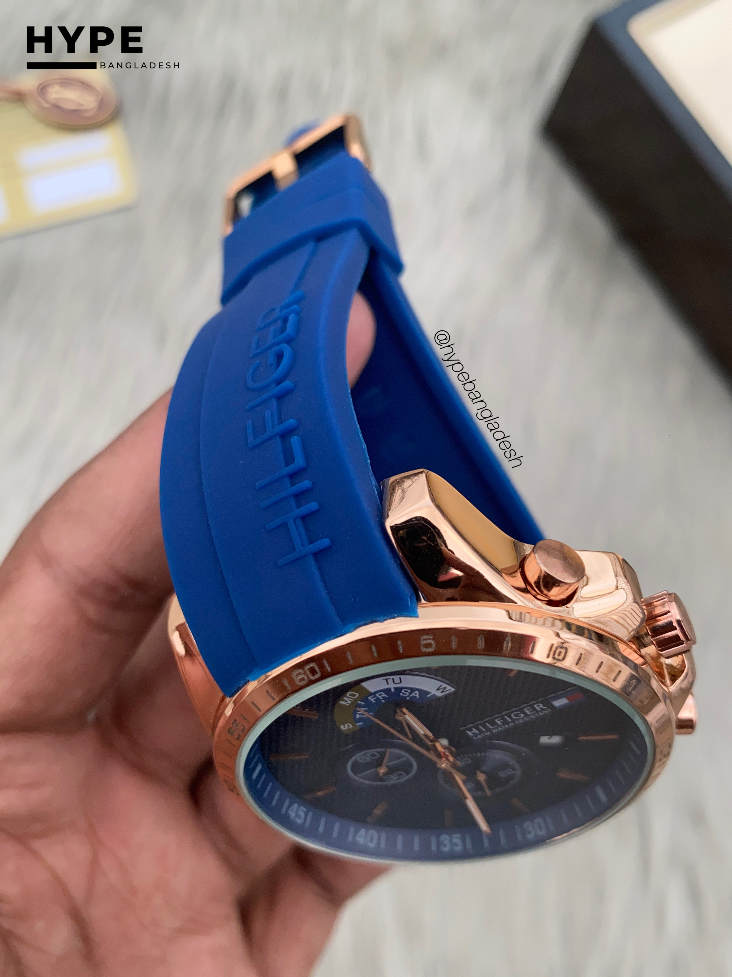 Tommy Hilfiger blue silicone belt rosegold case chronograph_img_4