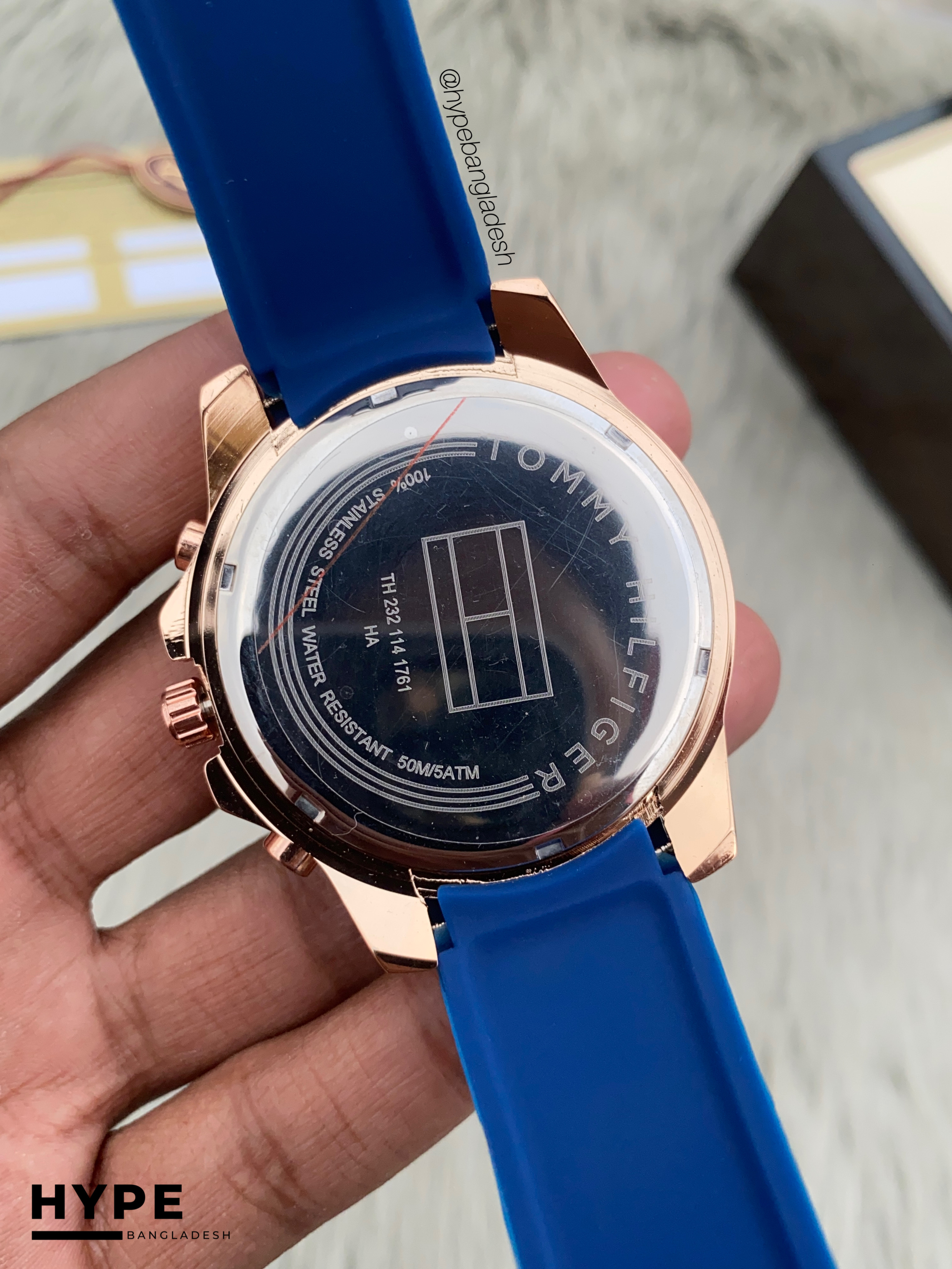 Tommy Hilfiger blue silicone belt rosegold case chronograph_img_3