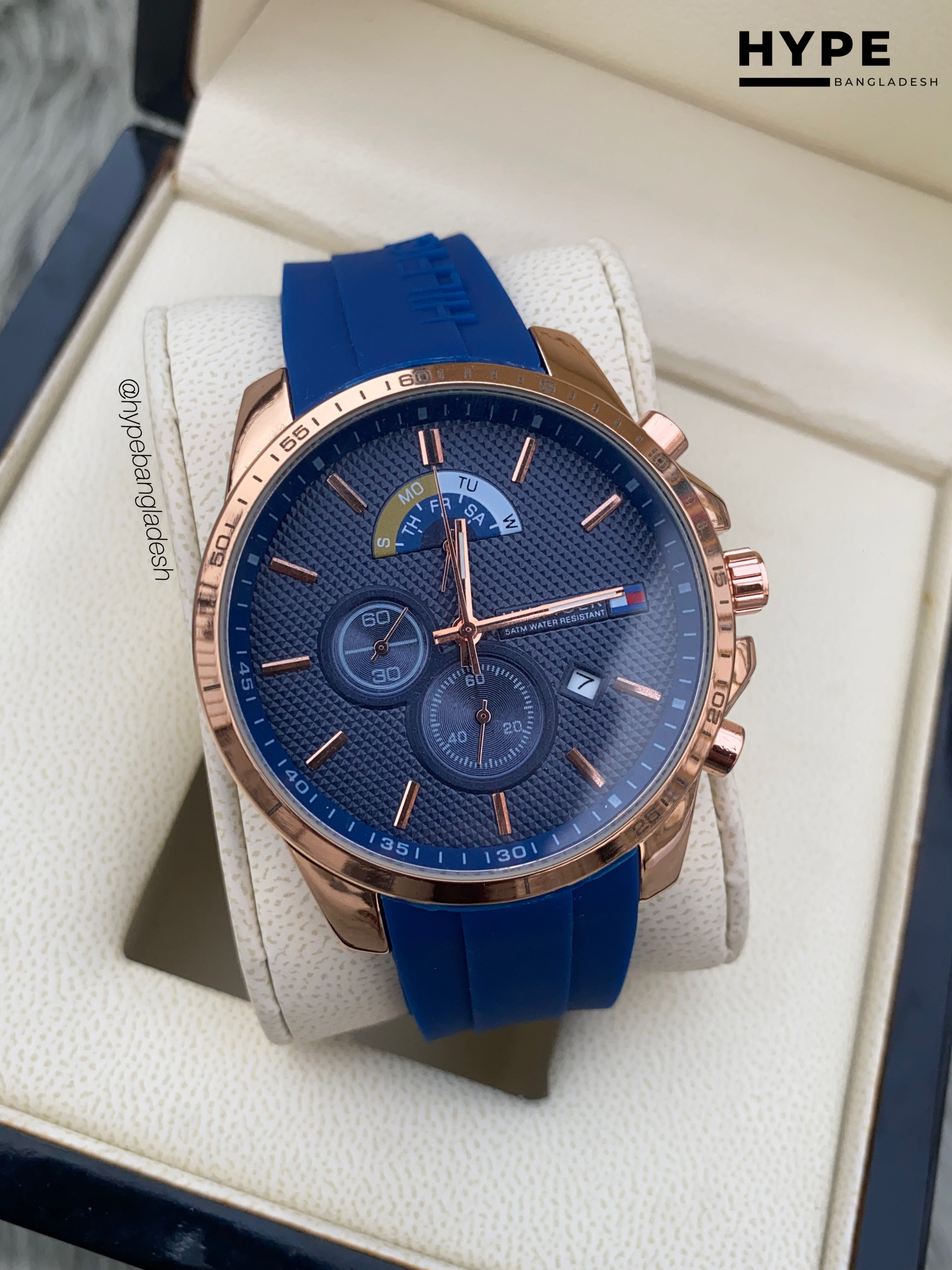 Tommy Hilfiger blue silicone belt rosegold case chronograph_img_6