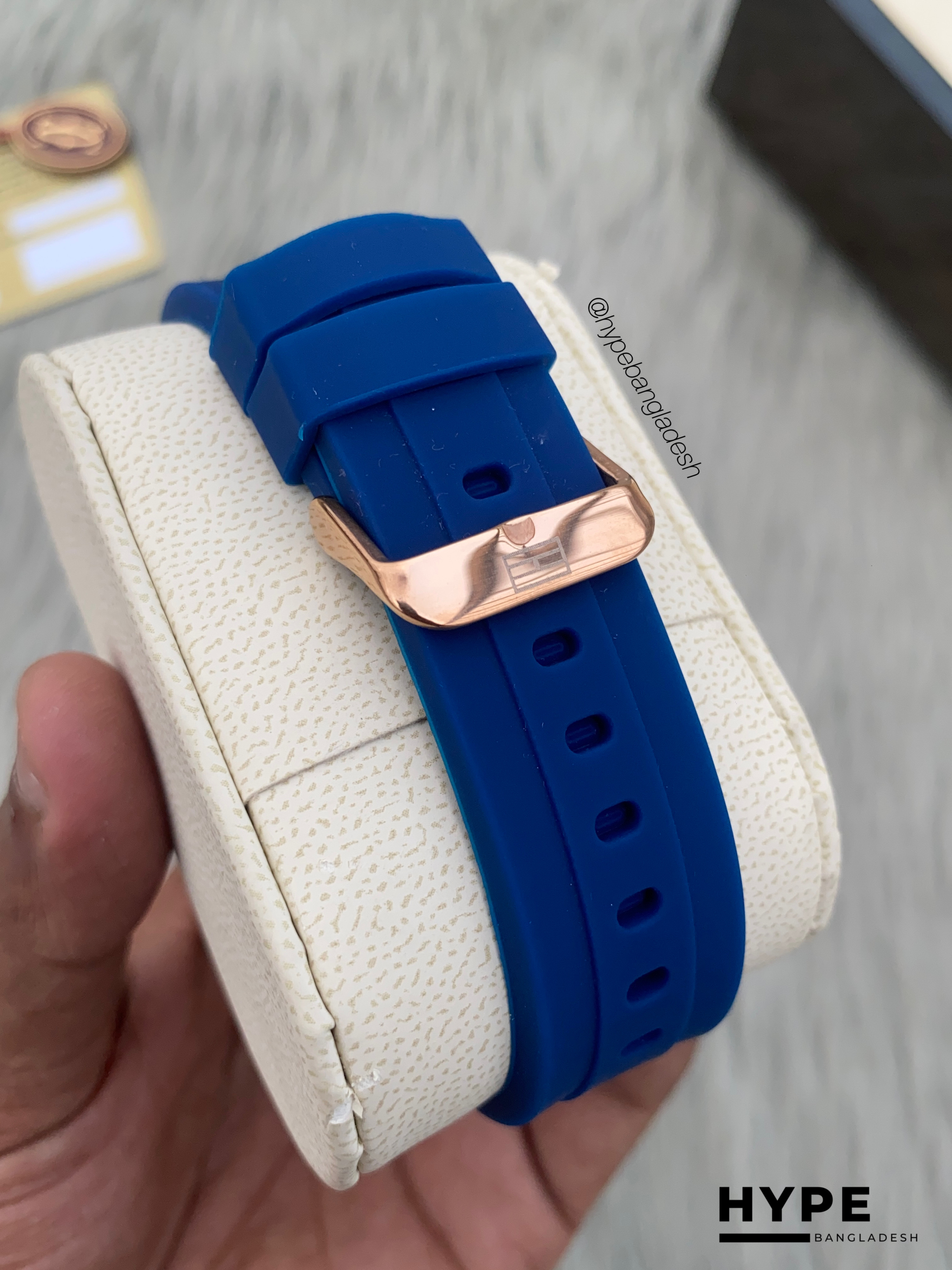 Tommy Hilfiger blue silicone belt rosegold case chronograph_img_5