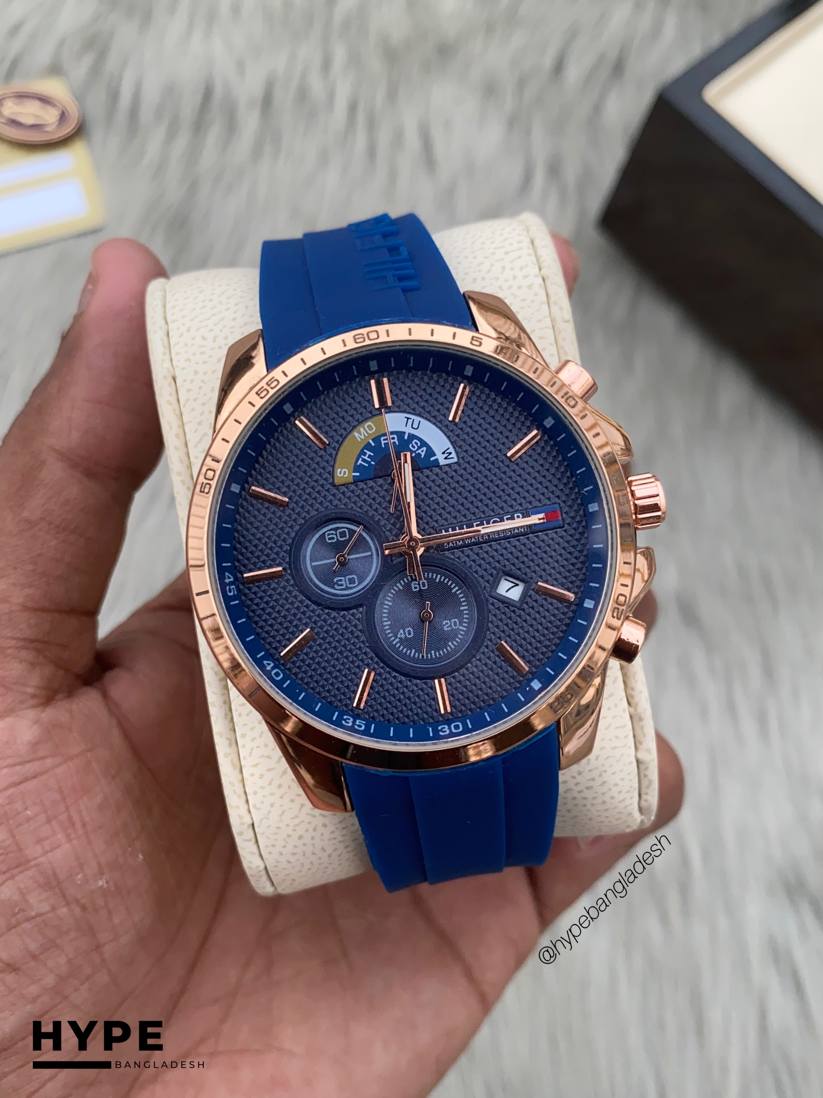 Tommy Hilfiger blue silicone belt rosegold case chronograph_img_7