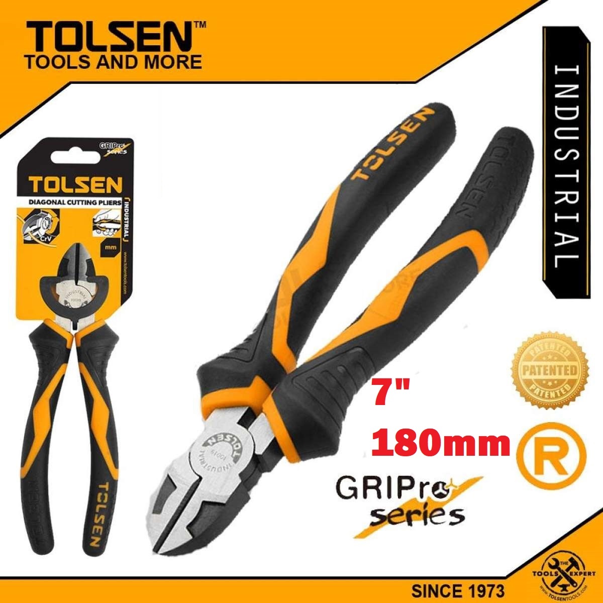 TOLSEN 10019 Diagonal Cutting Pliers, 7" (180mm), Industrial GRIPro Series, Model: 10019_img_0