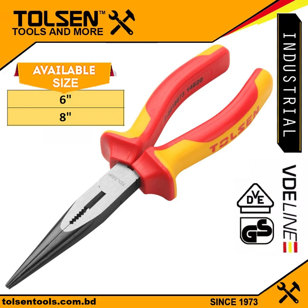 TOLSEN VDE Insulated Long Nose Pliers (6" | 8") - Premium Series Models V16096 | V16098_img_0