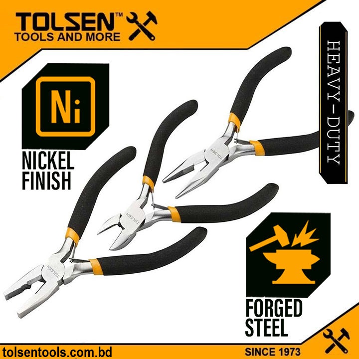 TOLSEN 4.5" Mini Pliers ( Combination | Nose | Cutting ) Bi-Dipped Handle Model: 10030 | 10031 | 10033_img_0
