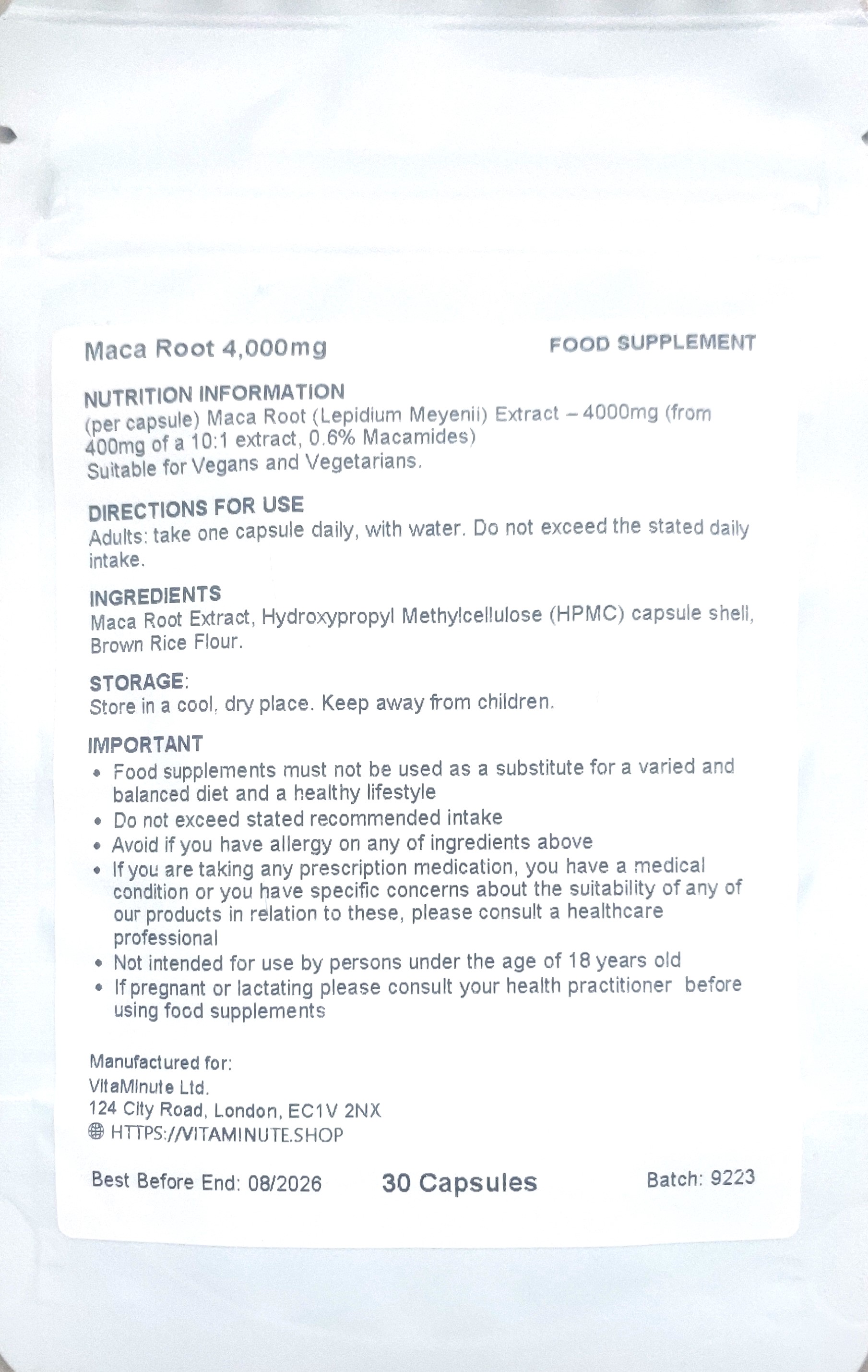 Maca Root 4000mg 30 Capsules (V) High Strength - Made in UK_img_1