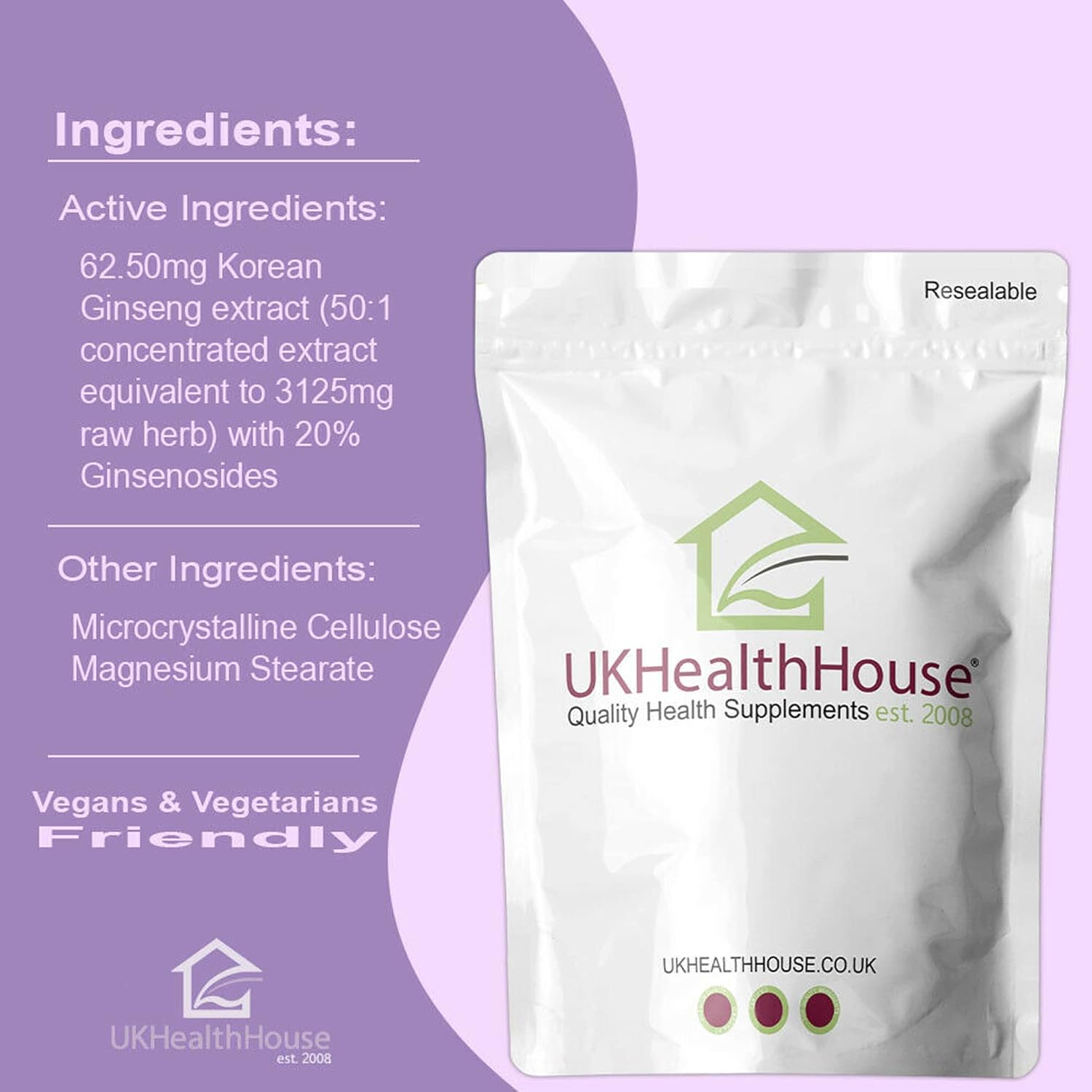 Korean Ginseng MAX 3125mg - 30 Tablets - Extra Potency Ginsenosides - Made in UK_img_3