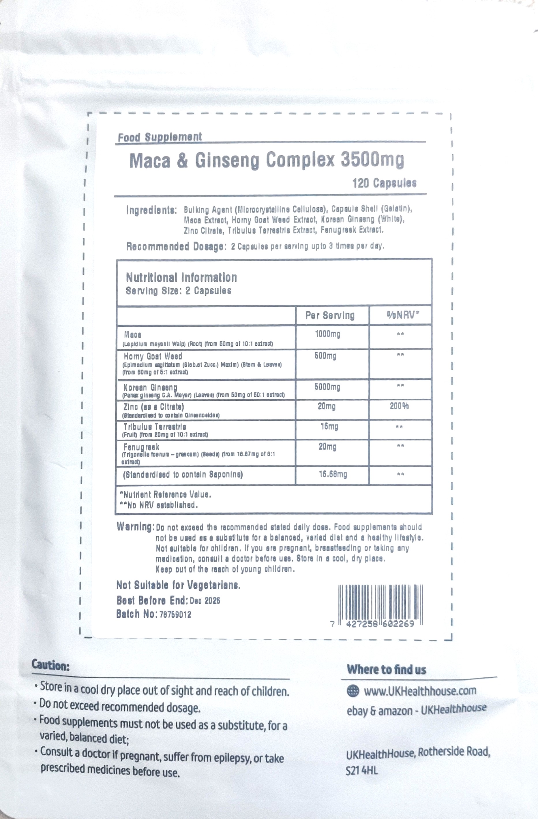 Maca & Ginseng Complex - 120 Capsules - Made in UK_img_3