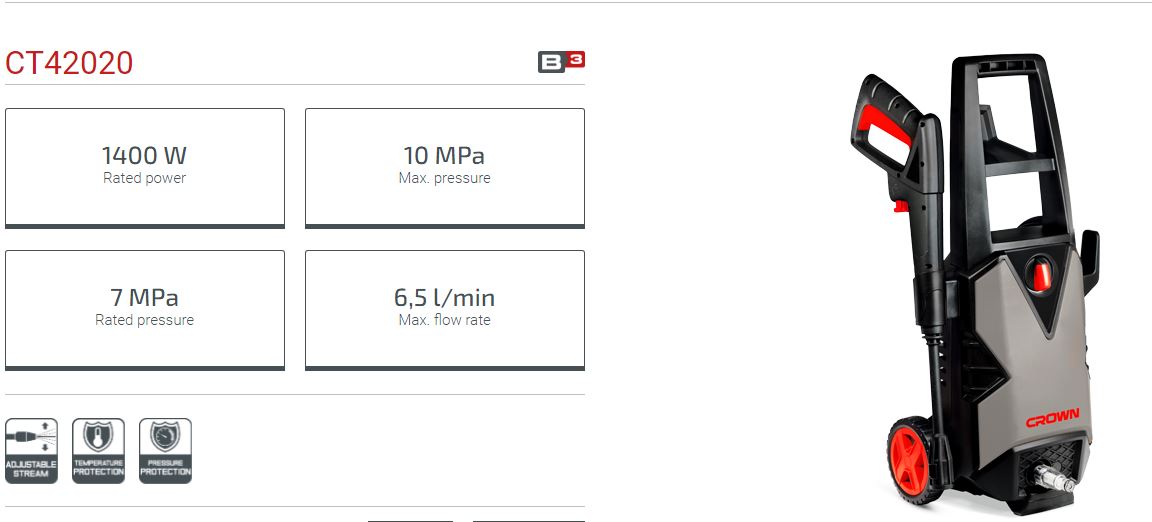 Crown CT42020 ,1400W Professional High Pressure Washer Car Washer Bike Washer Cleaner, Max 100bar, 5.5L/min Model: CT42020_img_4