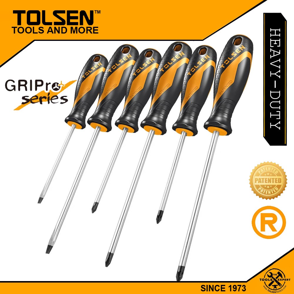 TOLSEN 6Pcs Anti-Slip Grip Magnetized Flat Phillips Pozidrive Screwdriver Set Model 20014_img_1