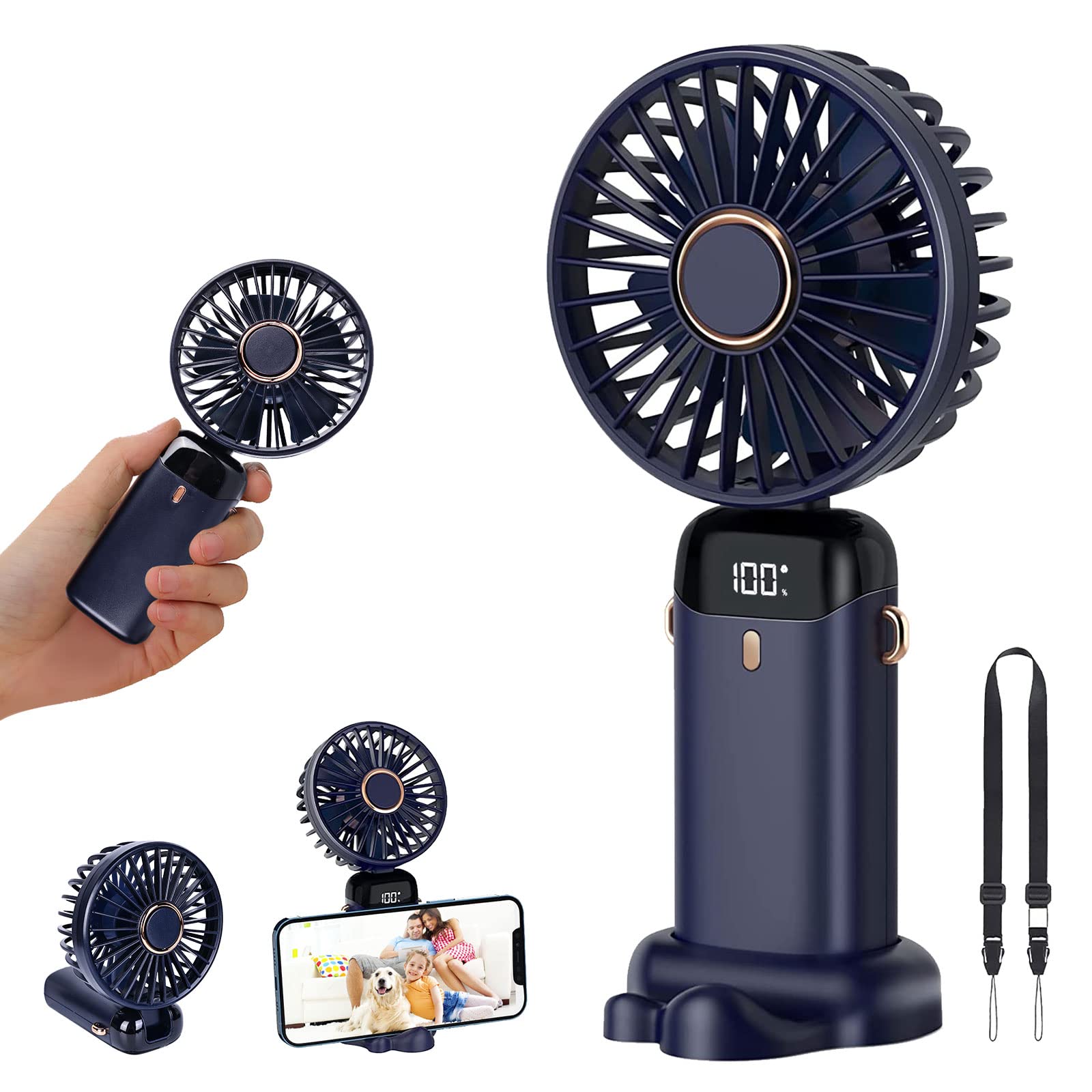Portable Handheld Fan 5 Speeds 2000mAh Mini Pocket Fan Rechargeable 2.5W Powerful Wind Phone Holder Design Fans_img_2