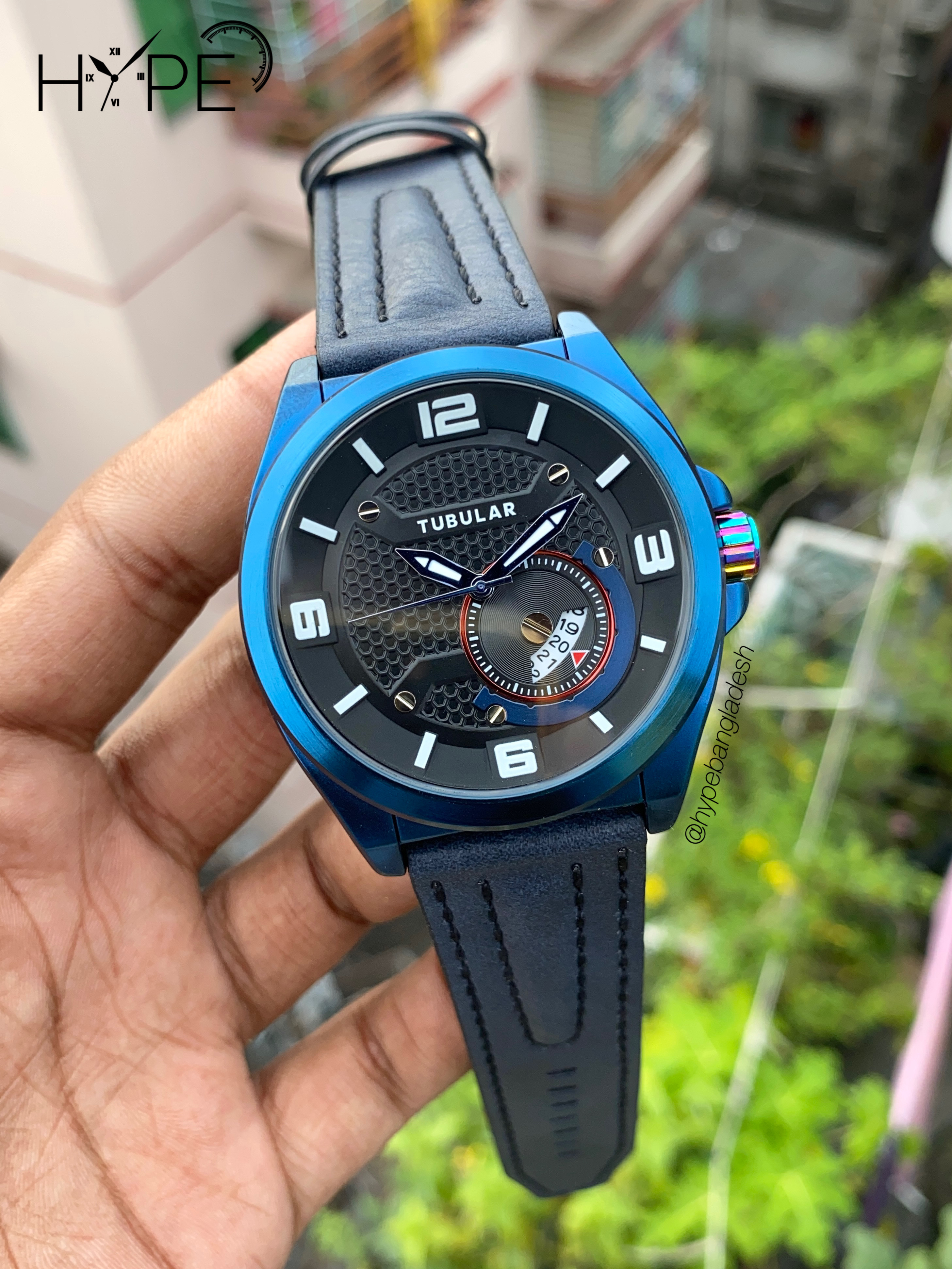 Tubular leather belt Quartz (Blue)_img_0