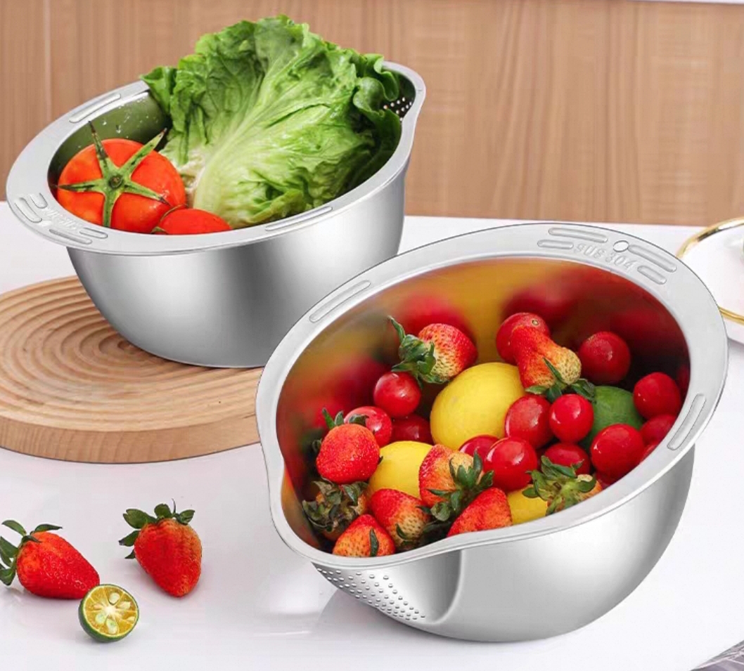 চাল এবং সবজি ধোয়ার ছাঁকনি বাটি (স্টেইনলেস স্টিল)_img_1