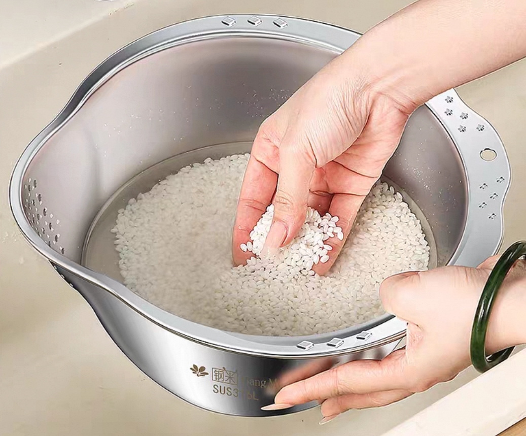 চাল এবং সবজি ধোয়ার ছাঁকনি বাটি (স্টেইনলেস স্টিল)_img_4